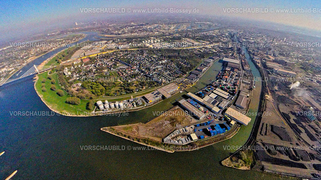Duisburg250490030Parallelhafen | Luftbild, Neuenkamp Parallelhafen und Außenhafen, Fluss Rhein, Erdkugel, Fisheye Aufnahme, Fischaugen Aufnahme, 360 Grad Aufnahme, tiny world, little planet, fisheye Bild, Neuenkamp, Duisburg, Ruhrgebiet, Nordrhein-Westfalen, Deutschland