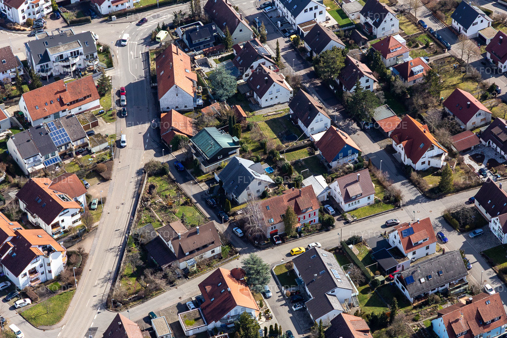 Luftbild: Perouser Straße im Ortsteil Malmsheim in Renningen im Bundesland Baden-Württemberg in Deutschland. Foto: IMG_124866.jpg vom 20.02.2021 durch Werner Riehm/FLY-FOTO.de