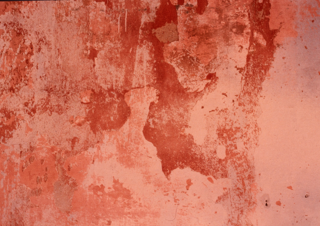 Bimini_Wand_12-1994_10400 | verwaschene Wandfarbe, rostfarben auf einem Haus in Bimini, Bahamas