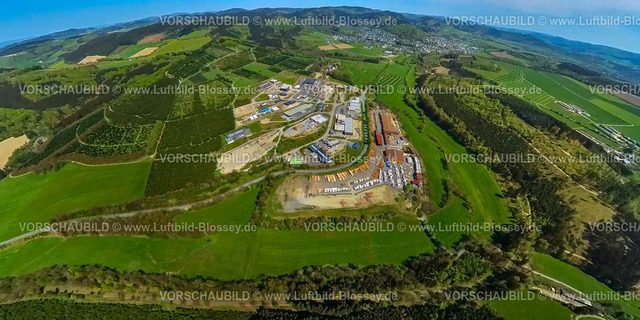 Schmallenberg240590306BadFredeburg_HolzgewerbegebietAltenhof | Luftbild, Bad Fredeburg HolzGewerbegebiet Altenhof Hochsauerland an der Bundesstraße B511, Erdkugel, Fisheye Aufnahme, Fischaugen Aufnahme, 360 Grad Aufnahme, tiny world, little planet, fisheye Bild, Wormbach, Schmallenberg, Sauerland, Nordrhein-Westfalen, Deutschland