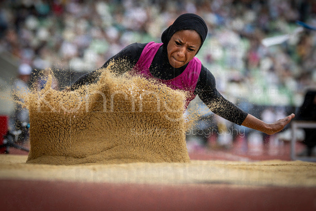 Golden Oval; Dresden, 31.05.2026 | DRESDEN , GERMANY - MAY 31:  Esraa Owis (EGY / Egypt) competes in the long jump during the Golden Oval Continental Tour Silver meeting on May 31, 2026 at Heinz-Steyer-Stadion in Dresden, Saxony, Germany.