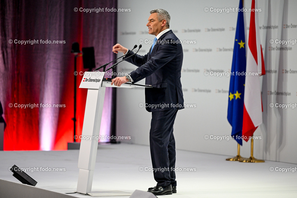 Der Oesterreichplan_ OeVP_ Wels_ 26.01.2024-86 | 26.01.2024, Wels, AUT, ÖVP, Der Österreichplan, im Bild BK Karl Nehammer (VP, Bundeskanzler)