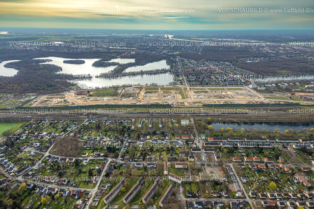 Duisburg230302293 | Luftbild, Baustelle, ehemaliger Rangierbahnhof Wedau, geplantes Duisburger Wohnquartier, Sechs-Seen-Platte, Wedau, Duisburg, Ruhrgebiet, Nordrhein-Westfalen, Deutschland