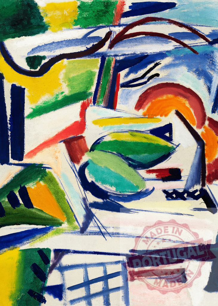 Abstract composition evoking a still life with fruits in a colorful and dynamic style | Abstract painting representing a still life with fruits, using vibrant colors and dynamic brushstrokes, creating a sense of movement and energy - Realized with Pictrs.com