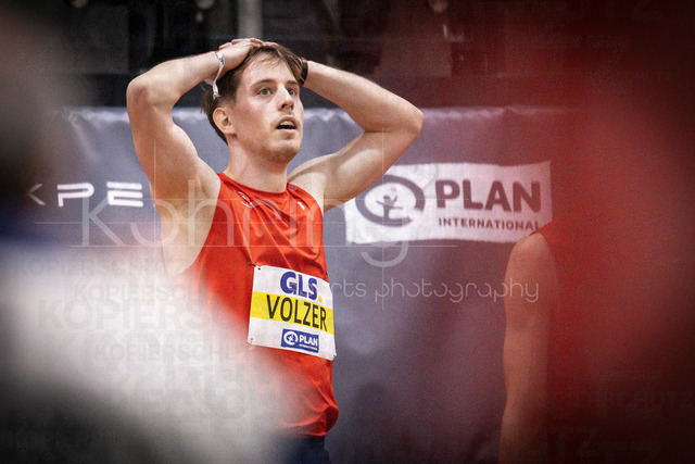 Deutsche Leichtathletik-Hallenmeisterschaften; Dortmund, 28.02.2026 | Stefan Volzer (TSV Bayer 04 Leverkusen, 414) ist enttäuscht über Platz 2 über 60m Hürden; Deutsche Leichtathletik-Hallenmeisterschaften am 28.02.2026 in der Helmut-Körnig-Halle in Dortmund. 
