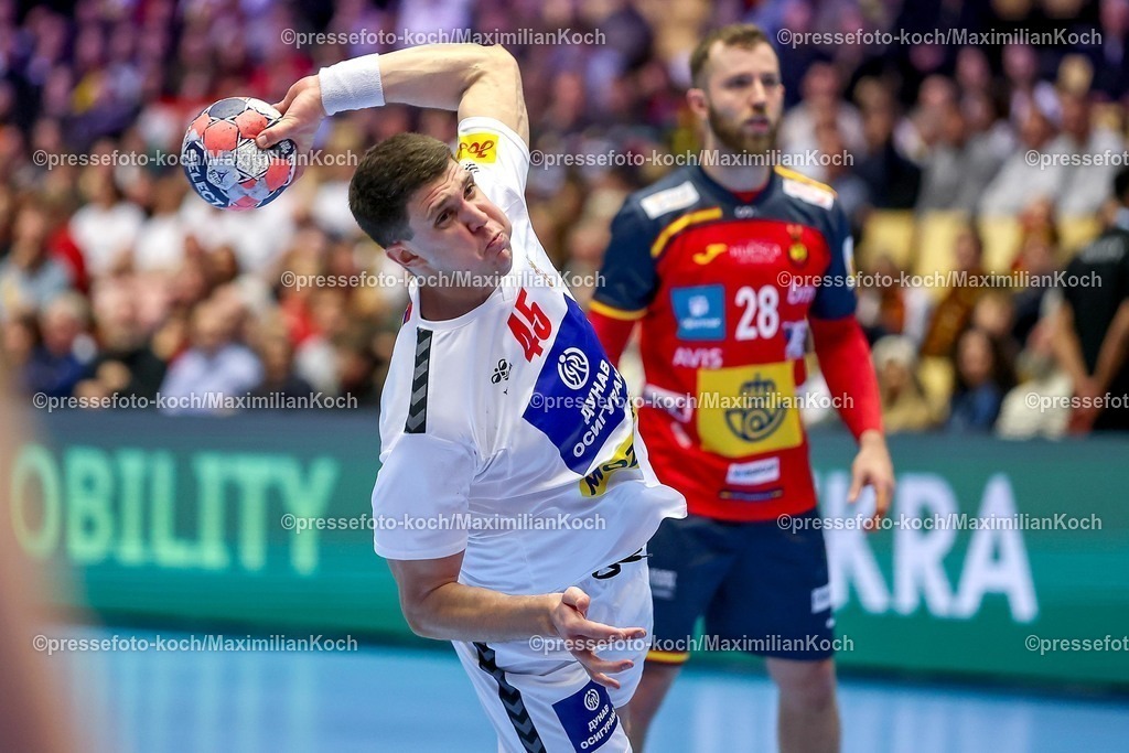 EHF15012601014 | 15.01.2026, Handball, Men's EHF EURO 2026, Spanien - Serbien, Jyske Bank Boxen in Herning, Dänemark, Preliminary Round:  Darko Djukic (Serbien #45) 
