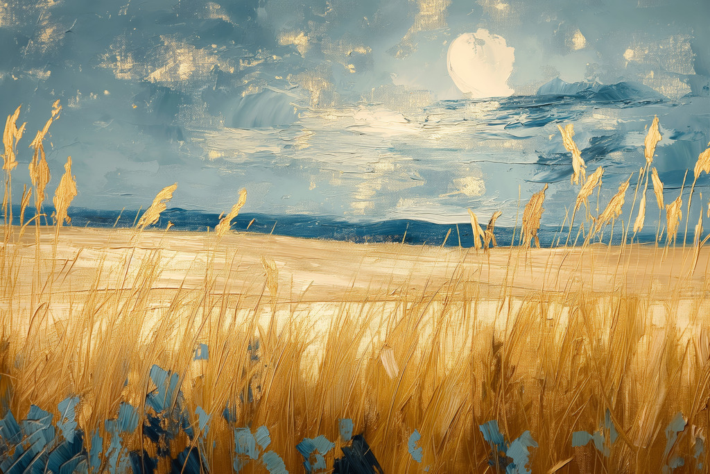 2407038 - Goldenes Feld | Ein weites Feld im Stil eines modernen Gemäldes als hochwertiger Kunstdruck. Für Preise, Größen- und Materialauswahl klicken Sie bitte auf "Bestellen.