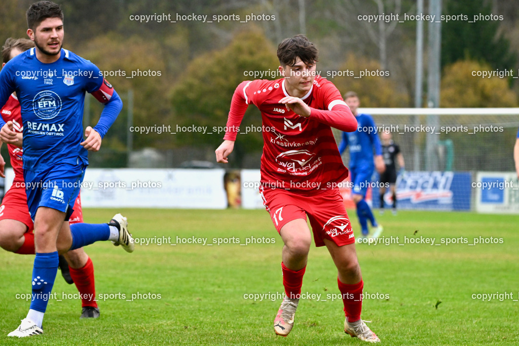 SV Rothenthurn vs. Union Matrei | #31 Jonathan Panzl Matrei, #17 Janis Pflügl SV Rothenthurn, SV Rothenthurn vs. Union Matrei, SV Rothenthurn vs. Union Matrei am 09.11.2024 in Rothenthurn (Sportplatz Rothenthurn), Austria, (Photo by Bernd Stefan)