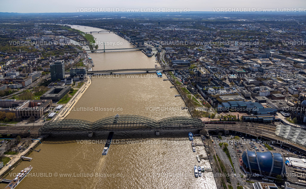 Koeln220403463 | Luftbild, 4 Rheinbrücken, Hohenzollernbrücke, Deutzer Brücke, Severinsbrücke und Südbrücke, Fluss Rhein, Deutz, Köln, Rheinland, Nordrhein-Westfalen, Deutschland