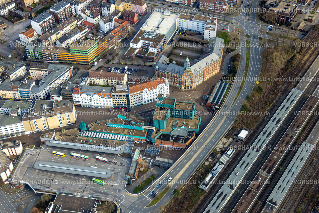 Gelsenkirchen230211578 | Luftbild, Bahnhofsvorplatz am Hbf., Bahnhofcenter, Altstadt, Gelsenkirchen, Ruhrgebiet, Nordrhein-Westfalen, Deutschland