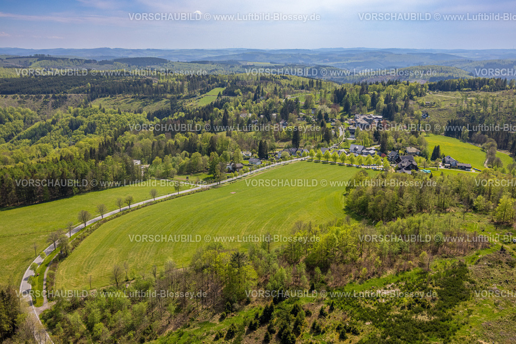 Schmallenberg240505537HotelJagdhausWiese | Luftbild, Hotel Jagdhaus Wiese, Straße mit Baumallee und Waldgebiet mit Fernsicht, Jagdhaus, Schmallenberg, Sauerland, Nordrhein-Westfalen, Deutschland