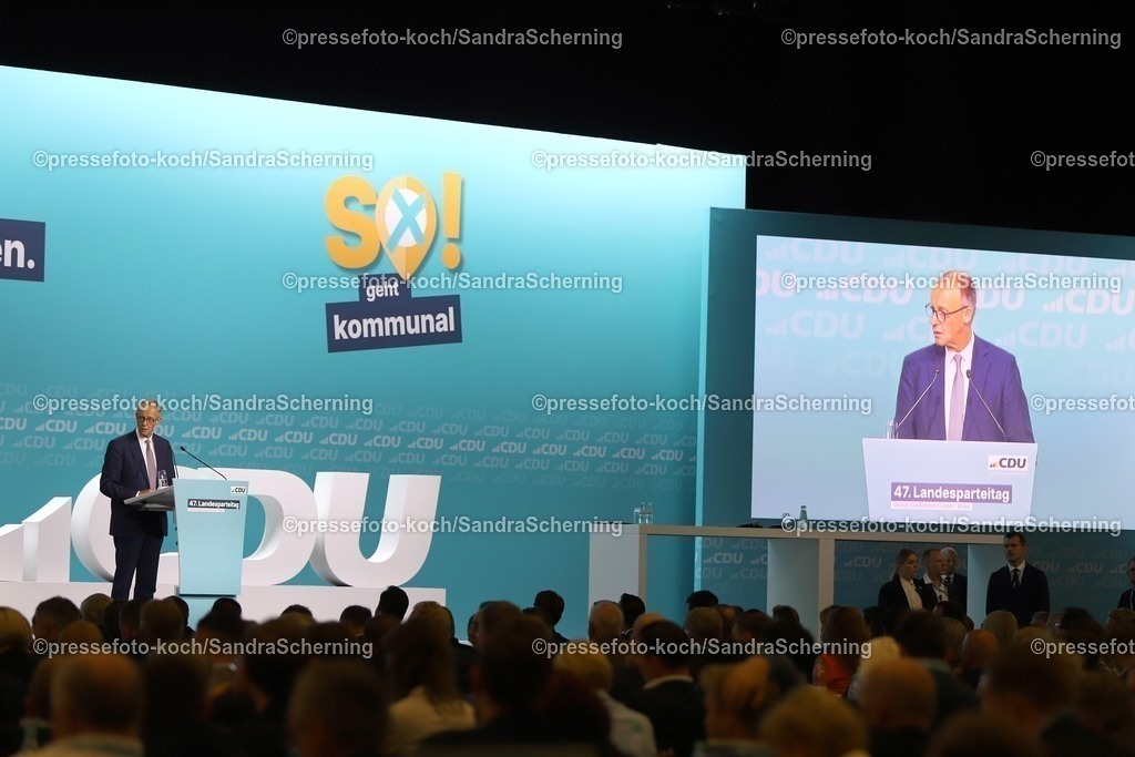 xsscx30082502023 | 30.08.2025, xsscx, Bundeskanzler Friedrich Merz der Bundesrepublik Deutschland auf dem 47. Landesparteitag der CDU Nordrhein-Westfalen mit dem Motto - SO! geht kommunal - im World Conference Center in Bonn Nordrhein-Westfalen Deutschland