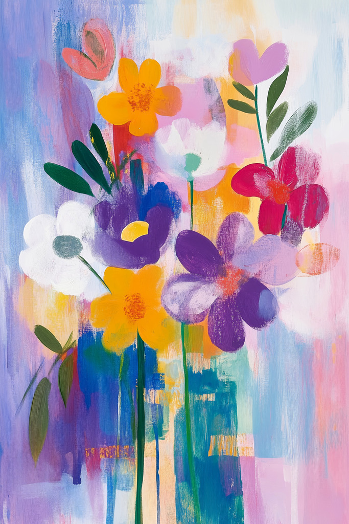 2507006 - Bunte Sommerblumen | Florale Komposition im Stil des Fauvismus – modern interpretiert mit Anklängen an Pop Art und expressive Farbmalerei.