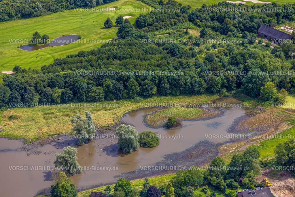 Duisburg240704195-Sued | Luftbild, Duisburg-Süd, Überschwemmungsgebiet Wiesen und Felder am Haus Böckum und Golfplatz Huckingen, Huckingen, Duisburg, Ruhrgebiet, Nordrhein-Westfalen, Deutschland