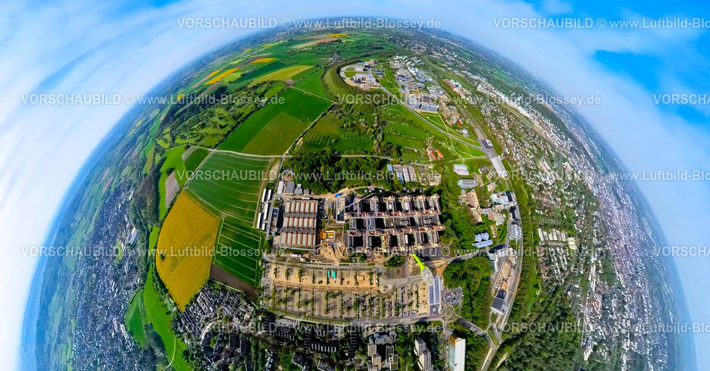 Aachen240490055RWTH-AachenUniversitaetsKlinik | Luftbild, Rheinisch-Westfälische Technische Hochschule Aachen, Universität RWTH Campus Melaten Süd, Universitätsklinik, wissenschaftlicher Forschungsstandort, Pauwelsstraße, Erdkugel, Fisheye Aufnahme, Fischaugen Aufnahme, 360 Grad Aufnahme, tiny world, little planet, fisheye Bild, Vaalserquartier, Aachen, Niederrhein, Nordrhein-Westfalen, Deutschland