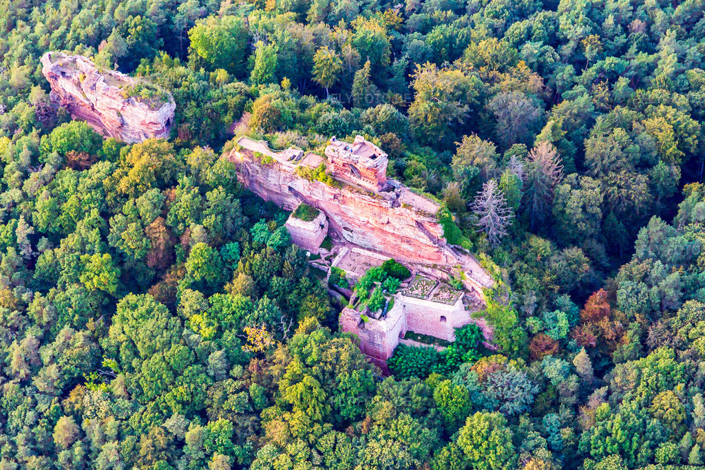 Luftbild: Burg Drachenfels in Busenberg im Bundesland Rheinland-Pfalz in Deutschland. Foto: IMG_139081.jpg vom 30.09.2023 durch Werner Riehm/FLY-FOTO.deWWW.WANDERPARADIES-WASGAU.DE