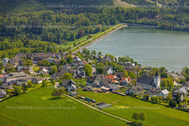 Sundern230504563Langscheid | Luftbild, Staumauer Sorpetalsperre, kath. Kirche Antonius und Alte Langscheider Kapelle St. Antonius in Langscheid am Sorpesee, Langscheid, Sundern, Sauerland, Nordrhein-Westfalen, Deutschland