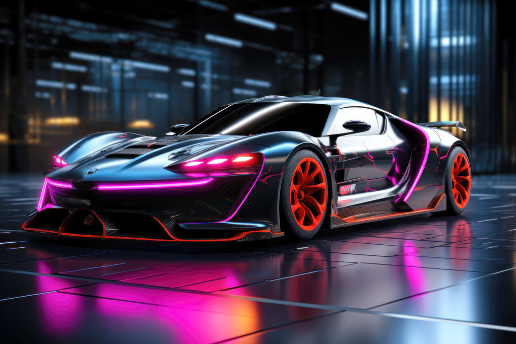 2308034 - Neon Supercar II | Bestellen Sie dieses digitale Motiv eines Supersportwagens im Neon-Look als hochwertigen Kunstdruck auf Leinwand, Acrylglas, Alu-Dibond oder als Poster.