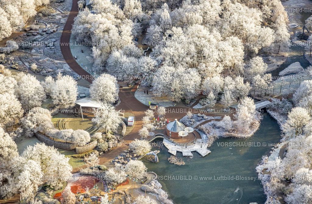 Hamm221202636 | Luftbild, Winterlicher Maximilianpark Freizeitpark, SeeKiosk, verschneite Bäume, Uentrop, Hamm, Ruhrgebiet, Nordrhein-Westfalen, Deutschland