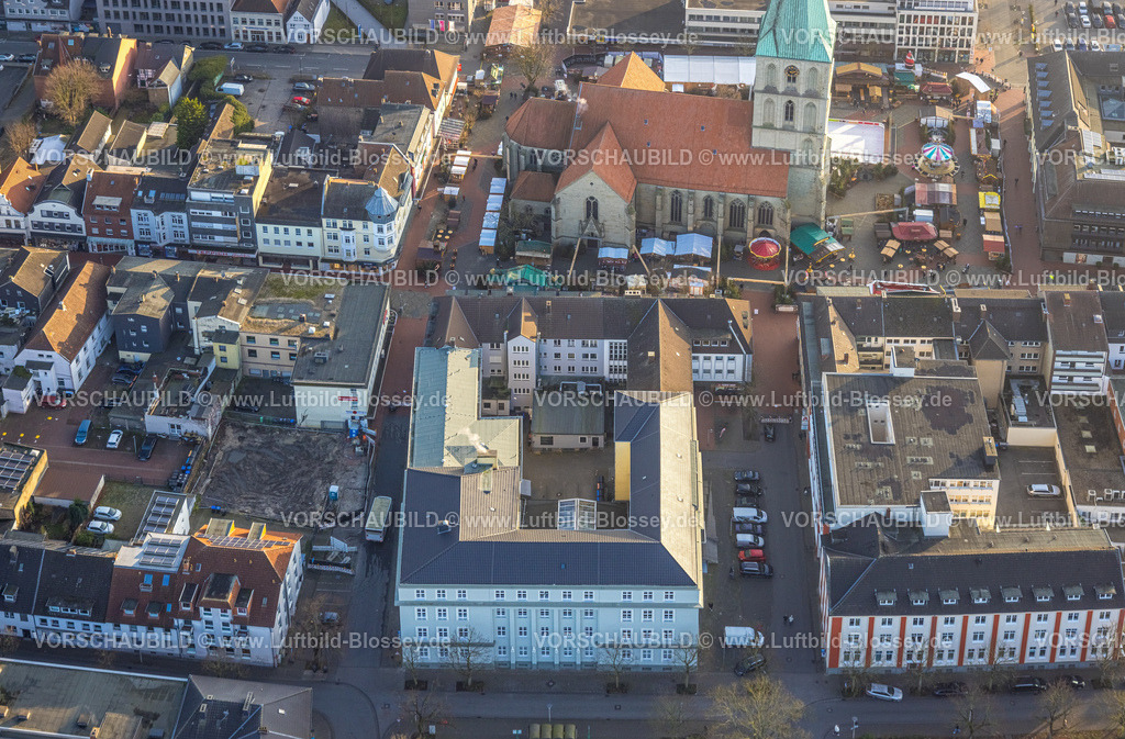 Hamm241200912 | Luftbild, Weihnachtsmarkt an der Pauluskirche auf dem Marktplatz, Mitte, Hamm, Ruhrgebiet, Nordrhein-Westfalen, Deutschland