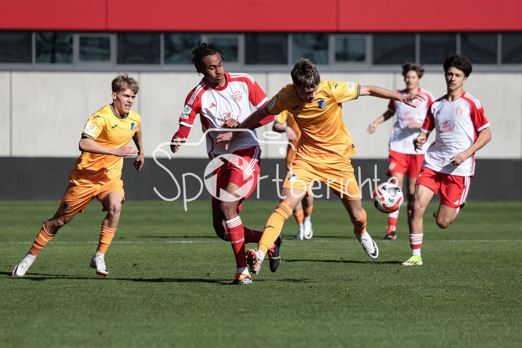 FC Bayern München U19 - TSG 1899 Hoffenheim U19 | Jonah KUSI-ASARE (FCB #9) im Duell mit Luca ERLEIN (TSG #4) / Zweikampf