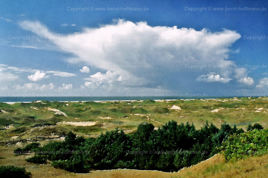 PDM2_Amrum_NW-Blick_180x120 | DIGITALKUNST. Insel Amrum - Dünen. __ Dünenlandschaft im Nordwesten der Nordseeinsel. Gewitterwolke über dem Meer. - Realisiert mit Pictrs.com