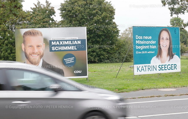 Stichwahl 26. Oktober 2025 | 28.09.2025 Bürgermeister Wahl in Pfungstadt (Landkreis Darmstadt-Dieburg) x nach zwei Amtszeiten steht Amtsinhaber Patrick Koch (SPD) für das Amt nicht mehr zur Verfügung x hier Wahlplakat von Maximilian Schimmel (CDU) Ergebnis 39,0% und Katrin Seeger (unabhängige Bewerberin) Ergebnis 21,8% die beide am 26. Okt. 2025 in die Stichwahl kommen (Foto: Peter Henrich) - Realisiert mit Pictrs.com