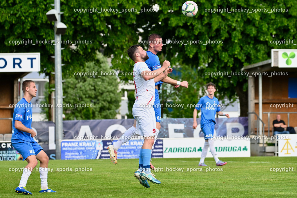 SAK Klagenfurt vs. SVG Bleiburg | #13 Fabian Griesebner SAK, #10 Dominik Peketz SVG Bleiburg, #24 Zoran Vukovic SAK, SAK Klagenfurt vs. SVG Bleiburg, SAK Klagenfurt vs. SVG Bleiburg am 11.05.2024 in Klagenfurt (Sportpark Welzenegg), Austria, (Photo by Bernd Stefan)