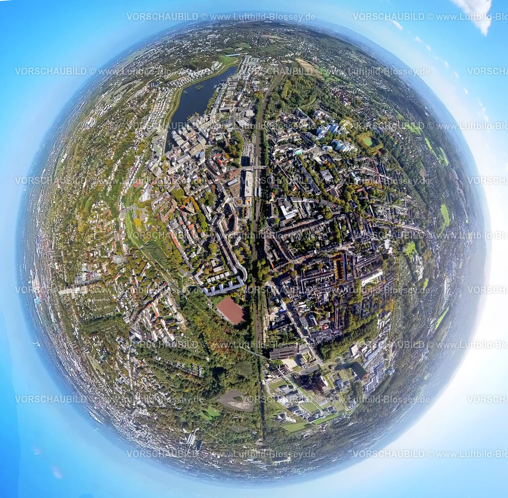Dortmund221006_03bHoerde | Luftbild, Phoenix-See, Naherholungsgebiet, Ortsansicht Hörde, Fisheye Aufnahme, Fischaugen Aufnahme, 360 Grad Aufnahme, Hörde, Dortmund, Ruhrgebiet, Nordrhein-Westfalen, Deutschland