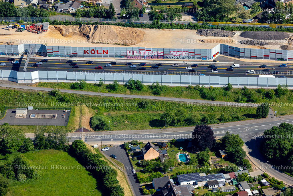 Luftbild Leverkusen-3457 | Luftbildfotografie und Luftbild Baustelle zur Erweiterung der Verkehrsführung am Autobahnkreuz der BAB A1-59 an der Straße A1 in Leverkusen Ortsteil Wiesdorf im Bundesland Nordrhein-Westfalen, Deutschland - Realisiert mit Pictrs.com