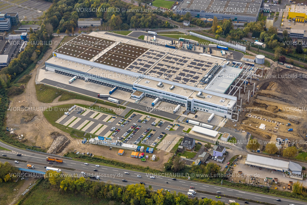 Bochum241016162 | Luftbild, Baustelle Gewerbepark HER-BO an der Autobahn A43 Abfahrt Riemke, Lidl Vertriebs GmbH Zentrallager Baustelle, Rensingstraße, Bochum, Ruhrgebiet, Nordrhein-Westfalen, Deutschland