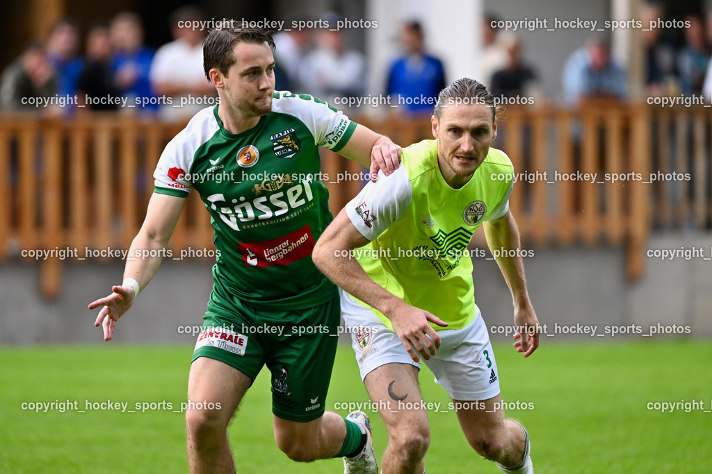 WSG Radenthein vs. SV Rapid Lienz | #5 Lukas Lassnig Rapid Lienz, #3 Max Unterwandling WSG Radenthein, WSG Radenthein vs. SV Rapid Lienz, WSG Radenthein vs. SV Rapid Lienz am 30.08.2025 in Radenthein (Sportplatz Radenthein), Austria, (Photo by Bernd Stefan)