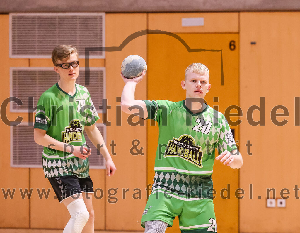 2025-03-15_036_SpVgg_Altenerding_gegen_TSV_Schleissheim | Erding, Deutschland, 15.03.2025:Handball, Bezirksoberliga Männer 2024 / 2025, 18. Spieltag, SpVgg Altenerding gegen TSV Schleißheim, Endergebnis: 32:27Konstantin Huber (TSV Schleissheim, #78), Mike Matser (TSV Schleissheim, #20)Foto: Christian Riedel / fotografie-riedel.net