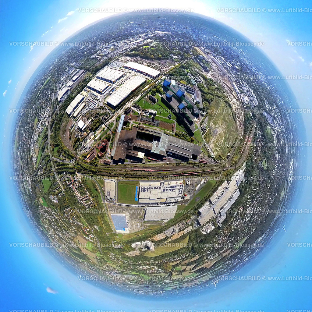 Dortmund221006_09ThyssenKruppSteel | Luftbild, Westfalenhütte Gewerbegebiet, Amazon Logistik und thyssenkrupp Steel Europe, Fisheye Aufnahme, Fischaugen Aufnahme, 360 Grad Aufnahme, Borsigplatz, Dortmund, Ruhrgebiet, Nordrhein-Westfalen, Deutschland