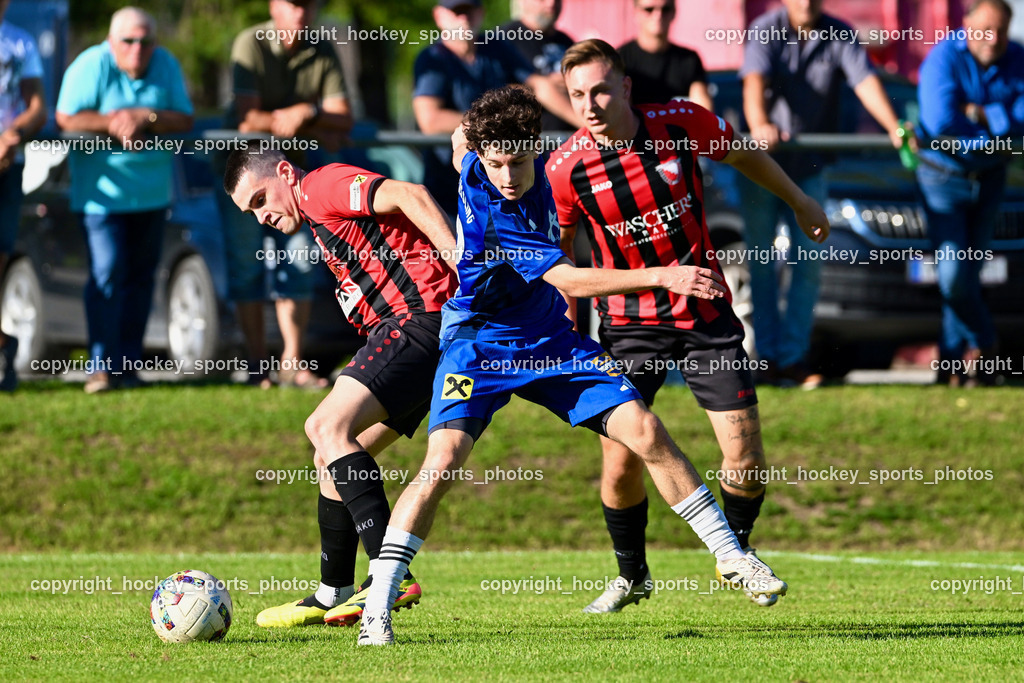 ATUS Nötsch vs. Thal Assling | #22 Samuel Stephan Schönegger Thal Assling, #66 Gasper Hozjan ATUS Nötsch, #13 Luca Erwin Jost ATUS Nötsch, ATUS Nötsch vs. Thal Assling, ATUS Nötsch vs. Thal Assling am 31.08.2025 in Nötsch (Dobratsch Arena), Austria, (Photo by Bernd Stefan)