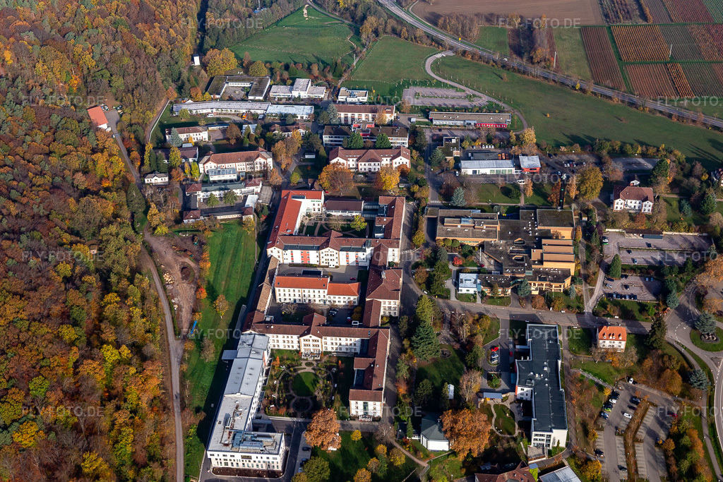 Luftbild: Herbstluftbild des Klinikgelände des Krankenhauses Klinik für Kinder-/Jugendpsychiatrie und -psychotherapie im Ortsteil Pfalzklinik Landeck in Klingenmünster im Bundesland Rheinland-Pfalz in Deutschland. Foto: IMG_123698.jpg vom 07.11.2020 durch Werner Riehm/FLY-FOTO.de