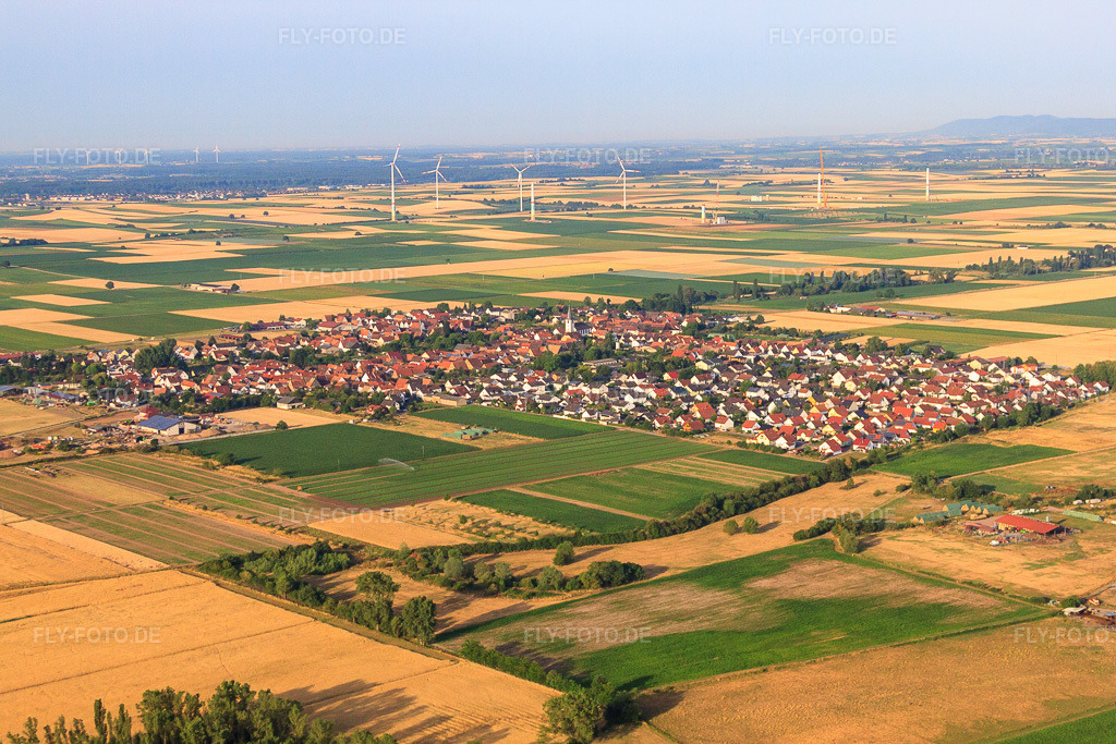 Luftbild: Dorfansicht aus Nordosten in Ottersheim bei Landau im Bundesland Rheinland-Pfalz in Deutschland. Foto: IMG_69664.jpg vom 04.07.2014 durch Werner Riehm/FLY-FOTO.de