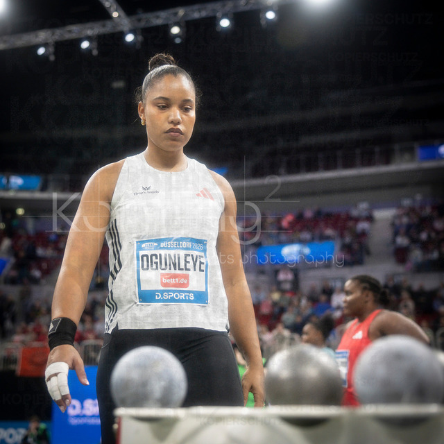 ISTAF Indoor; Duesseldorf, 24.01.2026 | DUESSELDORF, GERMANY - JANUARY 24:  Shot put, Yemisi Ogunleye (GER) during the ISTAF Indoor Dusseldorf at PSD Bank Dome on January 24, 2026 in Duesseldorf, Germany. 