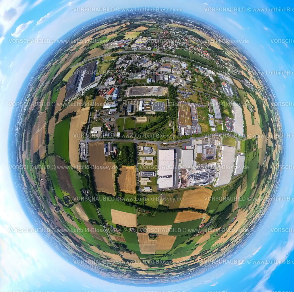 Hamm20220803_2RhynernGewerbegebiet | Luftbildaufnahmen, Fischaugenbild,  vom Gewerbepark Hamm-Rhynern, Ruhrgebiet, ,