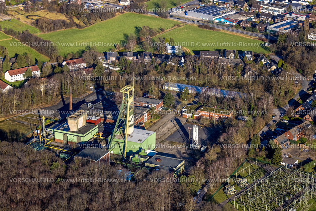 Bottrop240107736 | Luftbild, Schacht und Förderturm Prosper-Haniel 9, Container Flüchtlingsunterkunft, Kirchhellen-Süd, Bottrop, Ruhrgebiet, Nordrhein-Westfalen, Deutschland