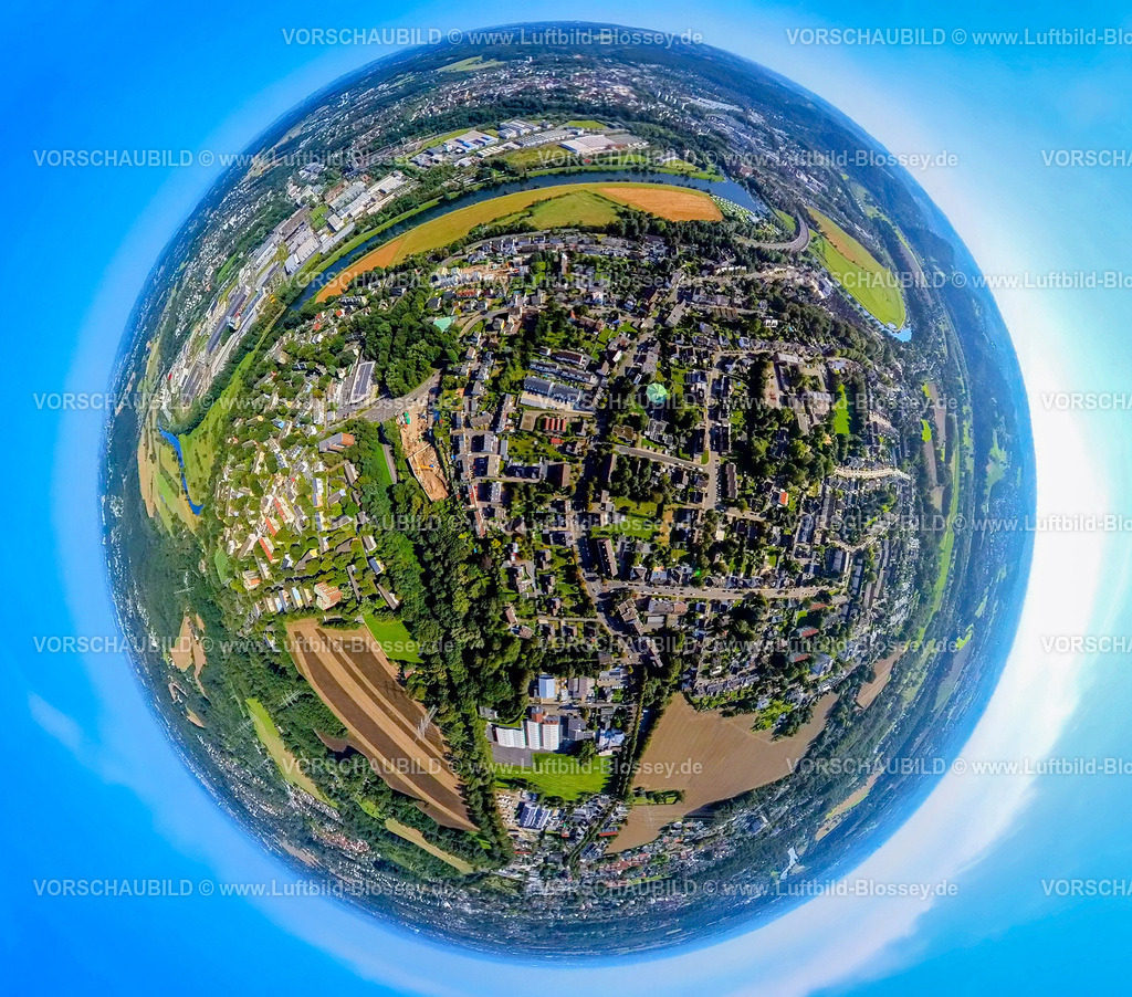 Hattingen240890616Winz-Baak | Luftbild, Ortsansicht Winz-Baak mit Bochumer Straße, Erdkugel, Fisheye Aufnahme, Fischaugen Aufnahme, 360 Grad Aufnahme, tiny world, little planet, fisheye Bild, Baak, Hattingen, Ruhrgebiet, Nordrhein-Westfalen, Deutschland