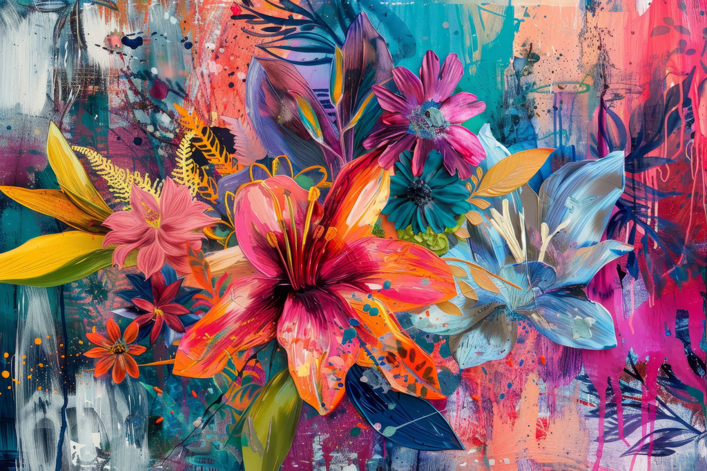 2405003 - Blumenparadies | Moderne Wandbilder auf Leinwand, Acylglas, Alu-Dibond oder als Poster. Tauchen Sie ein in die Welt KI-generierter Kunstwerke - entdecken Sie hochwertige Kunstdrucke unserer Gemälde, Illustrationen und fotorealistischen Motive.