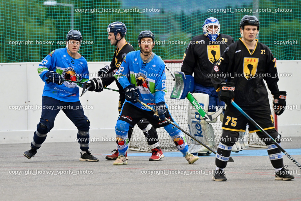 ASKÖ Hockey Villach vs. VAS Ballhockey  | #13 SCHARF Nikolas ASKÖ Villach Hockey, #66 Hintermann Daniel VAS Villach, #22 FRIEDRICH Lukas ASKÖ Villach Hockey, #70 Moser Lukas VAS Villach, #75 Wohlfahrt Benedikt VAS Villach, ASKÖ Hockey Villach vs. VAS Ballhockey , ASKÖ Hockey Villach vs. VAS Ballhockey  am 06.07.2025 in Villach (Alpen Arena ), Austria, (Photo by Bernd Stefan)