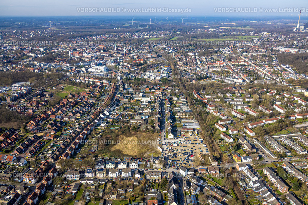 Gladbeck250201650 | Luftbild, Moschee DITIB- Türkisch Islamische Gemeinde zu Gladbeck, Wielandstraße Ecke Bramsfeld, ehemaliges Gelände Möbelhaus Tacke mit Parkplätzen, Wohngebiet und Reihenhaus Wohnsiedlung an der Landstraße, Butendorf, Gladbeck, Ruhrgebiet, Nordrhein-Westfalen, Deutschland