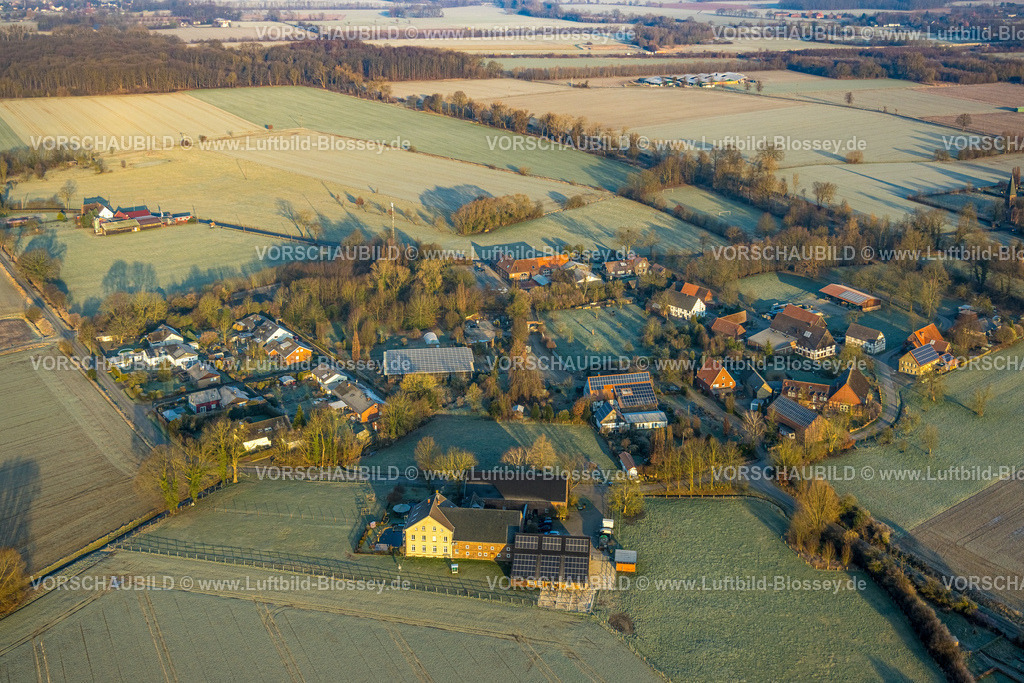 Hamm250200263Uentrop | Luftbild, Wohngebiet Ortsansicht Ortsteil Süddinker, Wohnsiedlung Im Hagen, umgeben von Wiesen und Feldern, Stadtbezirk Rhynern, Hamm, Ruhrgebiet, Nordrhein-Westfalen, Deutschland