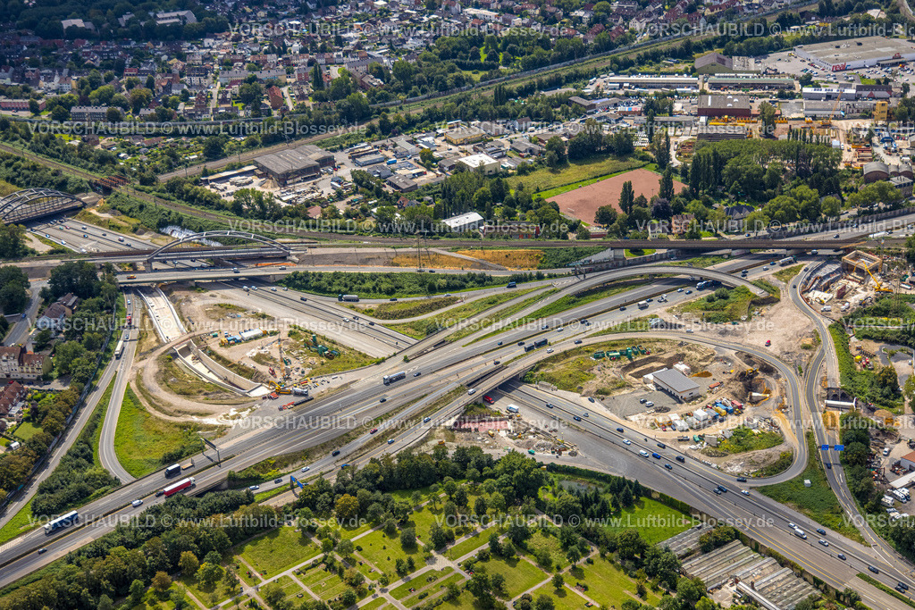 Herne230802709 | Luftbild, Baustelle Autobahnkreuz Herne, Autobahn A43 und Autobahn A42, Baukau, Herne, Ruhrgebiet, Nordrhein-Westfalen, Deutschland