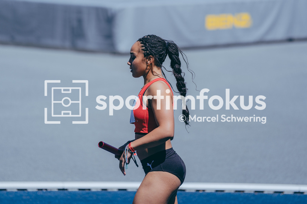 Deutsche Meisterschaften U20 / U16 2026 | Maellys Franziska Alferi, LG Region Karlsruhe, 32, 4x100-Meter-Staffel, Deutsche Meisterschaften der U20 &amp; U16 2026, Lohrheidestadion Bochum-Wattenscheid, 10.07.2026. Foto: Marcel Schwering / sportimfokus - Realisiert mit Pictrs.com
