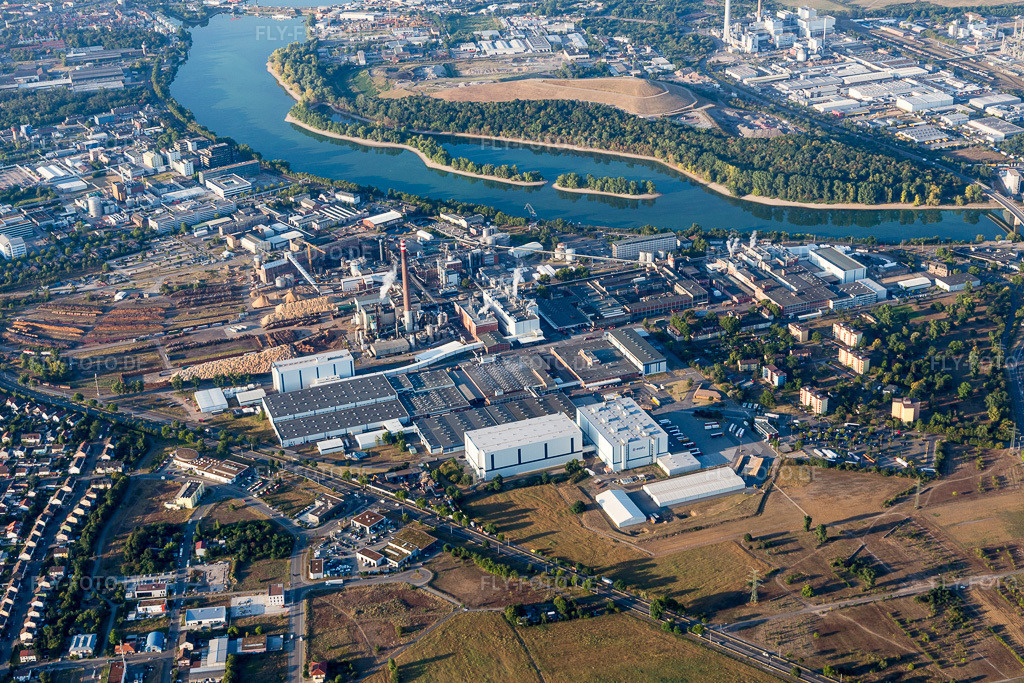 Luftbild: Werksgelände der Papierfabrik Essity Mannheim (ZeWa) im Ortsteil Sandhofen in Mannheim im Bundesland Baden-Württemberg in Deutschland. Foto: IMG_109484.jpg vom 31.07.2018 durch Werner Riehm/FLY-FOTO.de