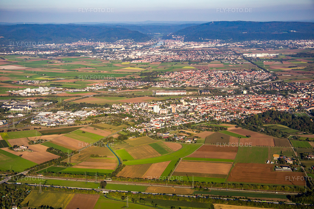 Luftbild: Blick bis Heidelberg in Schwetzingen im Bundesland Baden-Württemberg in Deutschland.Foto: IMG_072949.jpg vom 23.09.2014 durch Werner Riehm/FLY-FOTO.deAuflösung des Originals: 5472 x 3648 px