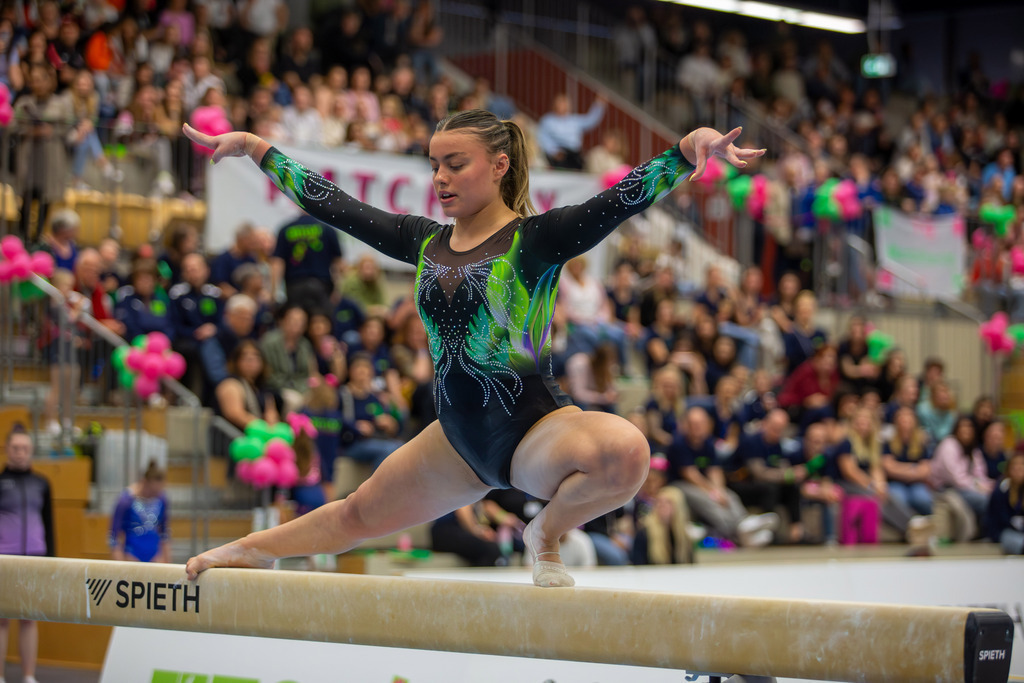 Deutsche Turnliga (Bundesliga) der Frauen, 1. Wettkampftag 2025 in Mannheim***Emma Malewski (TSV Tittmoning-Chemnitz) am Schwebebalken | Deutsche Turnliga (Bundesliga) der Frauen, 1. Wettkampftag 2025 in Mannheim***Emma Malewski (TSV Tittmoning-Chemnitz) am Schwebebalken - Realisiert mit Pictrs.com
